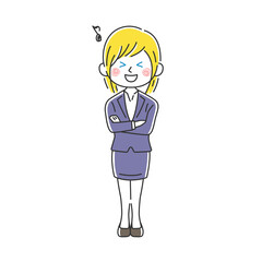 腕組みをする笑顔の白人ビジネスウーマンのイラスト