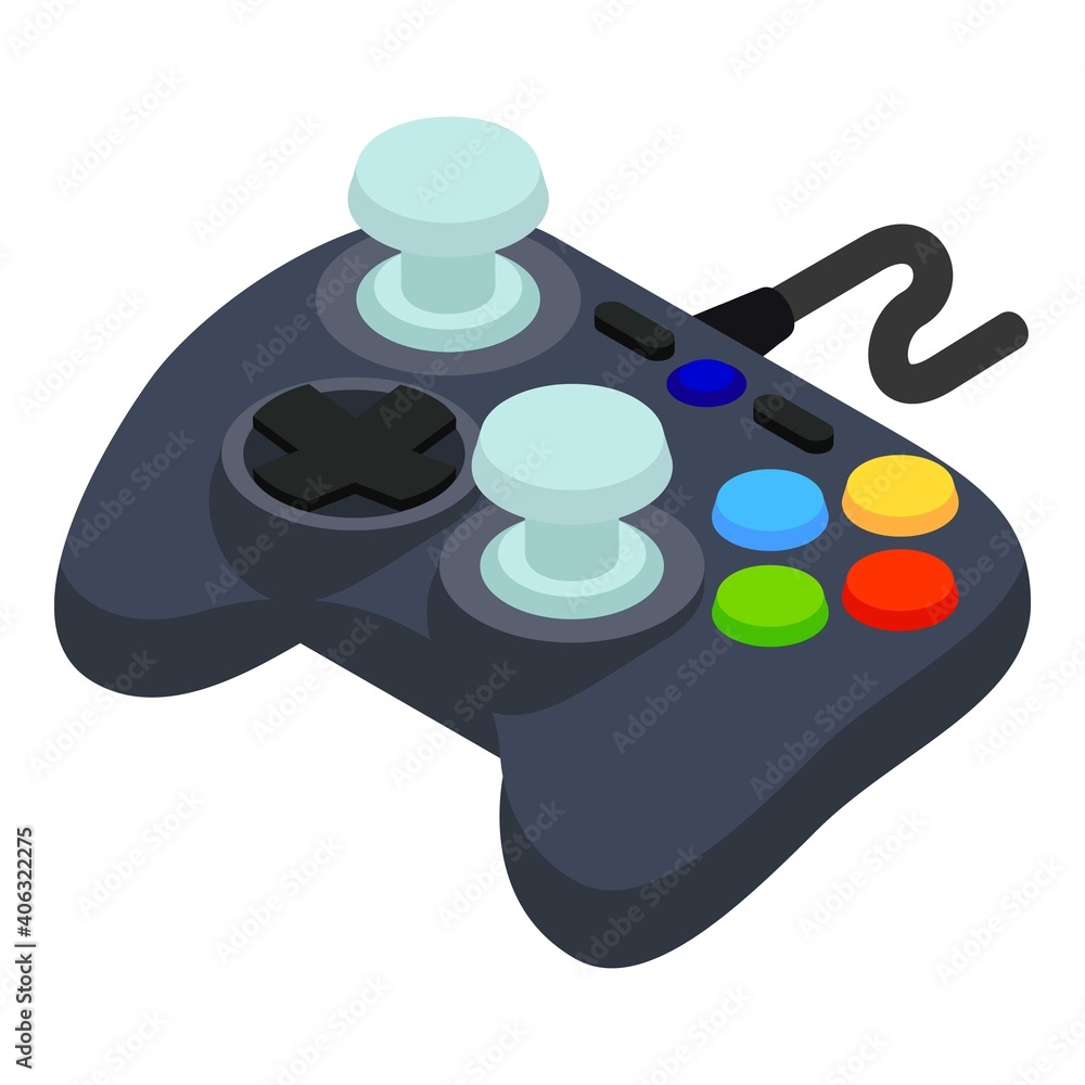 Poster video game joystick icon. isometric of video game joystick vector icon for web design isolated on wh