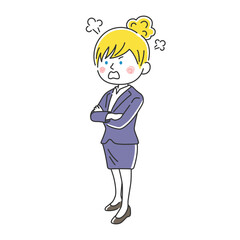 腕組みをして怒っている白人ビジネスウーマンのイラスト