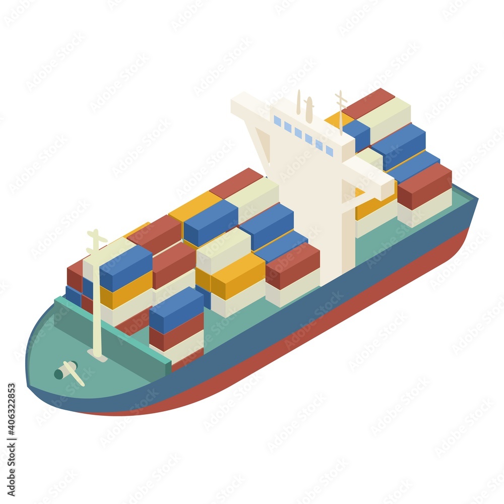 Poster container ship icon. isometric of container ship vector icon for web design isolated on white backgr