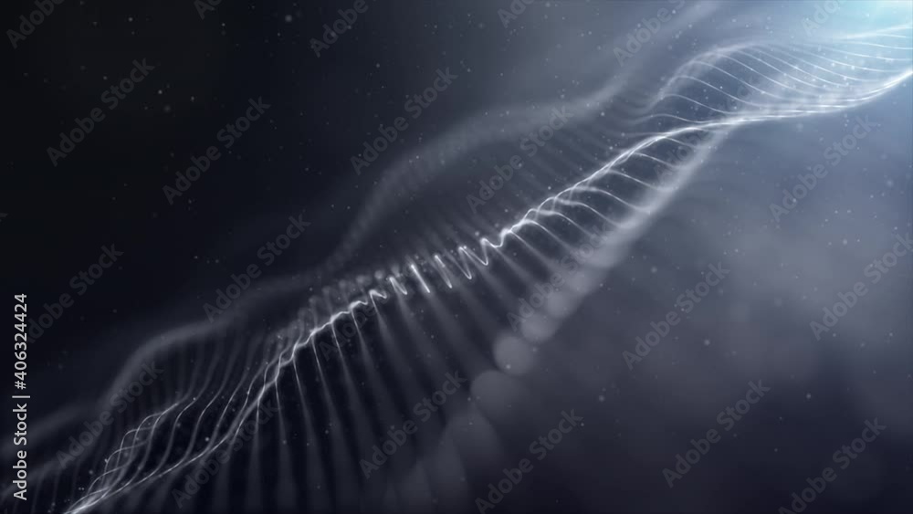 Poster Digitally generated motion graphic mysterious dark energy and evil abstract particles flowing in the cyber Abyss, technology de-focus loop background