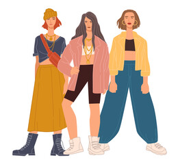 Stylish and fashionable girls in clothes vector
