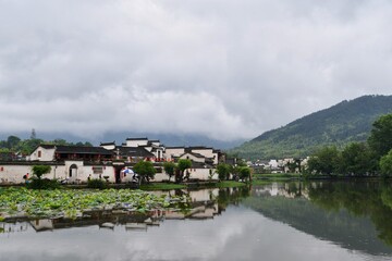 Ancient pastoral village in southern China (Huangshan) with reflection on the lake