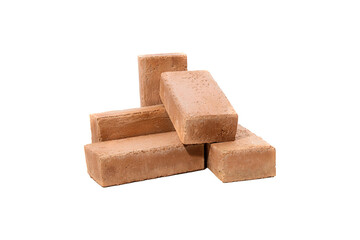 Red bricks isolated on white background. Solid clay bricks used for construction.