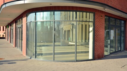 Panoramic windows of new commercial premises. Commercial property in development standard for rent.