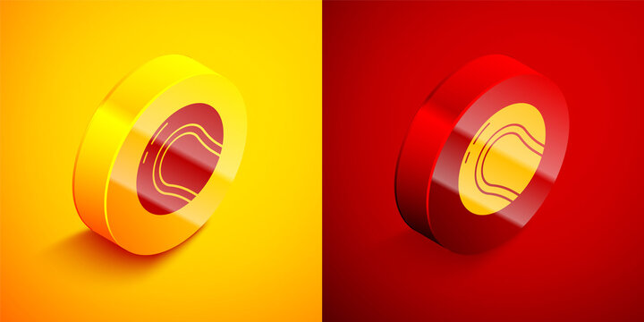 Isometric Baseball ball icon isolated on orange and red background. Circle button. Vector Illustration.