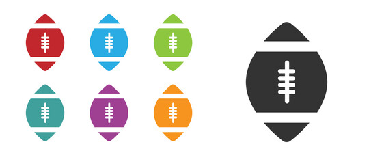 Black American Football ball icon isolated on white background. Rugby ball icon. Team sport game symbol. Set icons colorful. Vector Illustration.