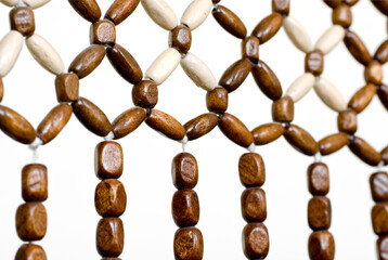 Wood bead curtain closeup 