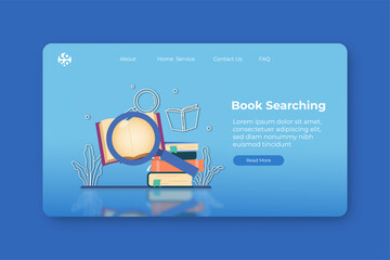 Modern flat design vector illustration. Book Searching Landing Page and Web Banner Template. Digital Bookstore, Digital Library, Online reading book, Know How, Download Literature, Online Education.