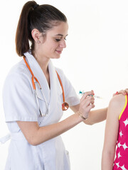 Doctor pediatrician makes child vaccination Vaccine Syringe Injection for Immunization Treatment...
