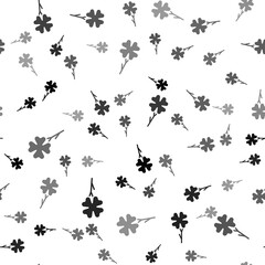 Black Four leaf clover icon isolated seamless pattern on white background. Happy Saint Patrick day. Vector.