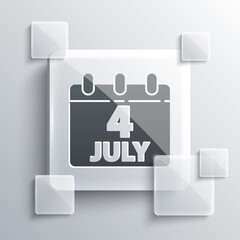 Grey Day calendar with date July 4 icon isolated on grey background. USA Independence Day. 4th of July. Square glass panels. Vector.