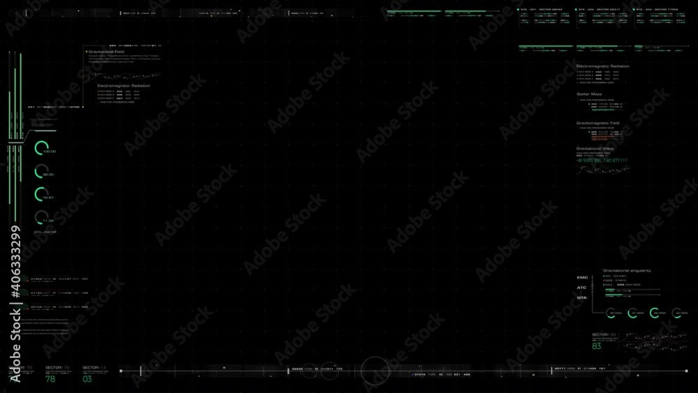 Poster Futuristic motion graphic user interface head up display screen template, digital data telemetry information display with alpha channel for graphic overlay