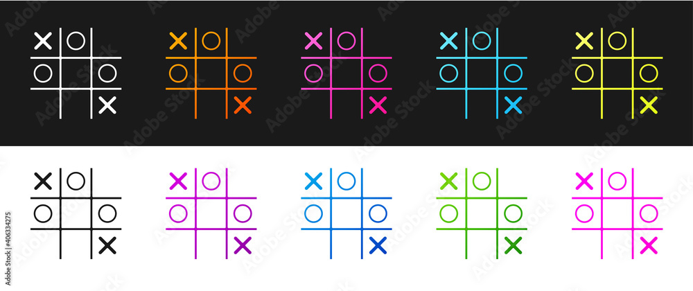 Poster set tic tac toe game icon isolated on black and white background. vector.