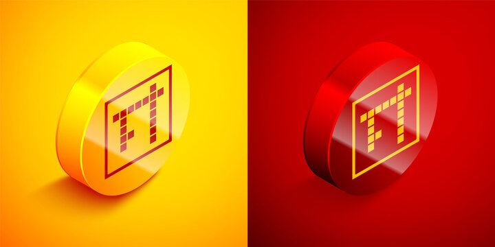 Isometric Bingo icon isolated on orange and red background. Lottery tickets for american bingo game. Circle button. Vector.