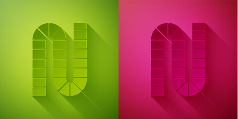 Paper cut Board game icon isolated on green and pink background. Paper art style. Vector.