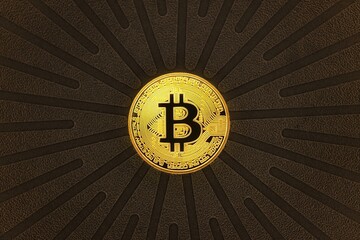 Physical shiny bitcoin agains dark background