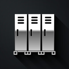 Silver Locker or changing room for hockey, football, basketball team or workers icon isolated on black background. Long shadow style. Vector.