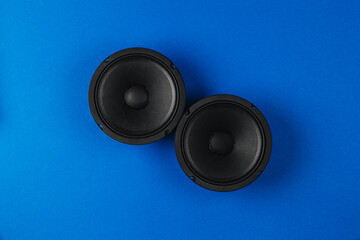 Car audio, car speakers, on a blue background.