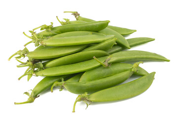Fresh Green peas or sugar snap peas isolated on white background