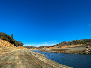 Desert Landscape Revealed at Low Water Along the Folsom Lake Reservoir Near Rattlesnake Bar California
