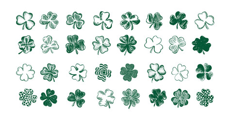 Happy Patrick's day. Clover set. Hand drawn illustration.