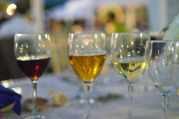 close-up of glasses at a wedding