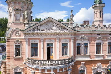 Aerial view on Lviv National Museum from drone. Dunikovsky palace