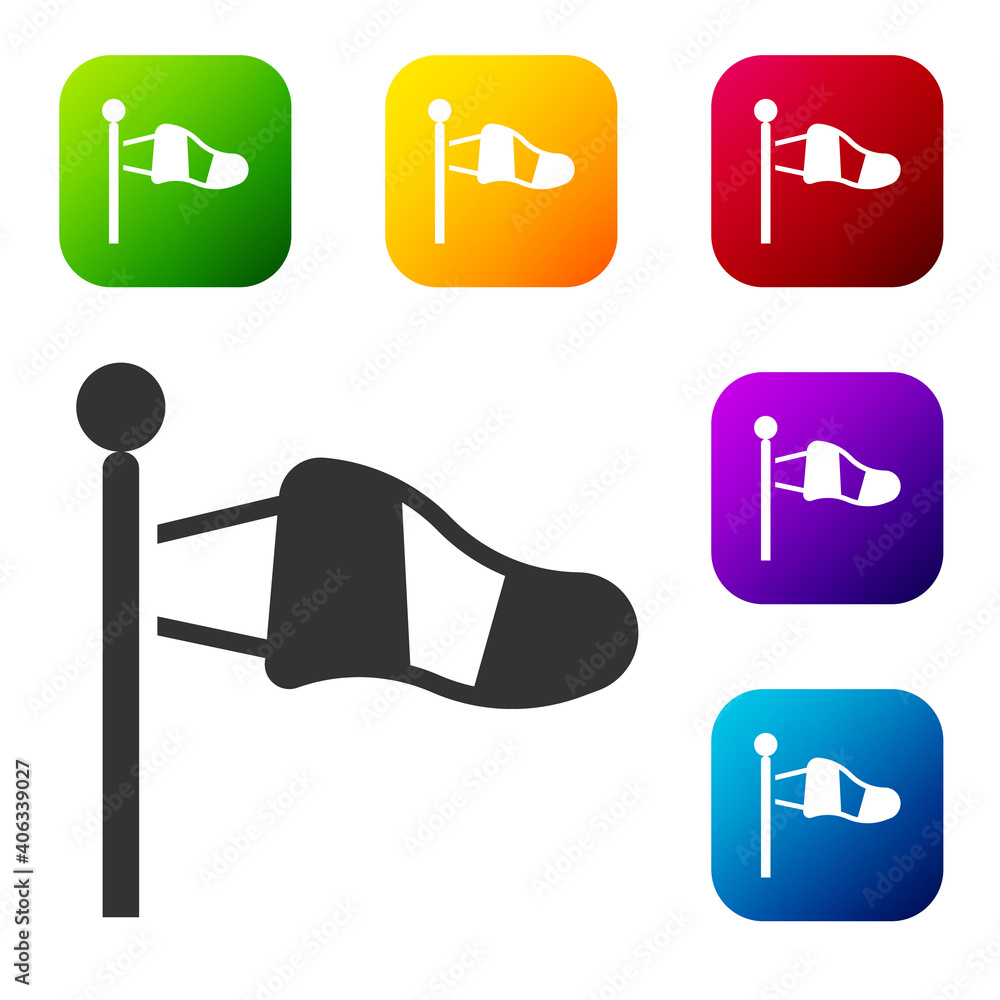 Poster black cone meteorology windsock wind vane icon isolated on white background. windsock indicate the d