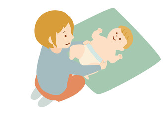 赤ちゃんのおむつを替える女性のイラスト