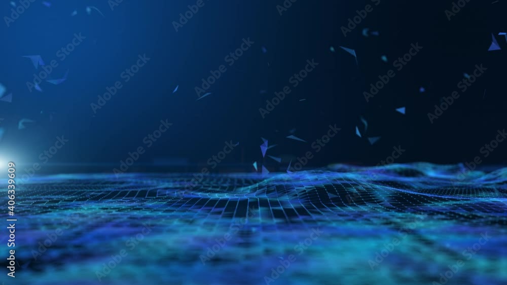 Poster abstract futuristic blue polygonal triangle connecting points space with a dark background, lines an