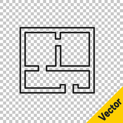 Fototapeta premium Black line House plan icon isolated on transparent background. Vector Illustration.