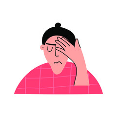 Woman holding her forehead feel headache.  Vector illustration on white background.