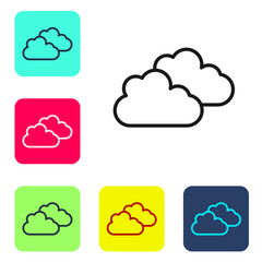 Black line Cloud icon isolated on white background. Set icons in color square buttons. Vector.