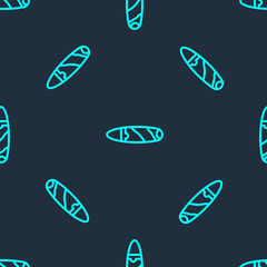 Green line Cigar icon isolated seamless pattern on blue background. Vector.