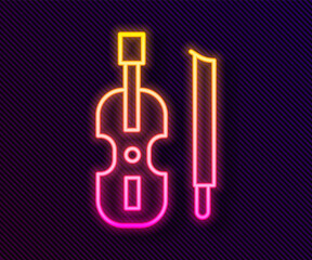 Naklejka premium Glowing neon line Violin icon isolated on black background. Musical instrument. Vector.