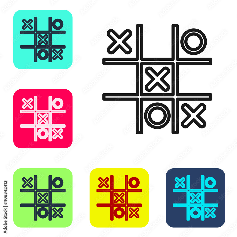 Poster black line tic tac toe game icon isolated on white background. set icons in color square buttons. ve