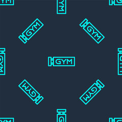 Green line Location gym icon isolated seamless pattern on blue background. Vector.