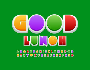 Vector creative sign Good Lunch. Abstract style Font. Colorful bright Alphabet Letters and Numbers set