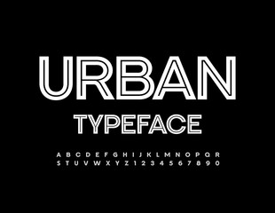 Fototapeta na wymiar Vector Urban Typeface. White creative Alphabet Letters and Numbers set. Trendy simple Font
