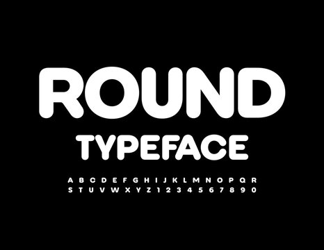 Vector Round Typeface. White Alphabet Letters and Numbers set. Simple style Font