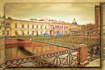 Obraz premium Pochtamtsky bridge across the river Moyka. Saint Petersburg. Imitation of a picture. Oil paint. Rendring