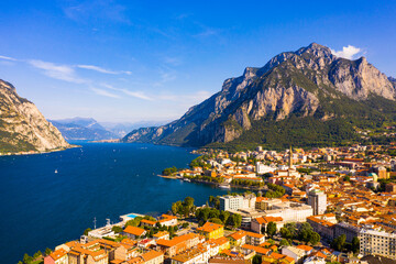 Fototapeta na wymiar Day aerial view of Lecco and Como lake in Italy