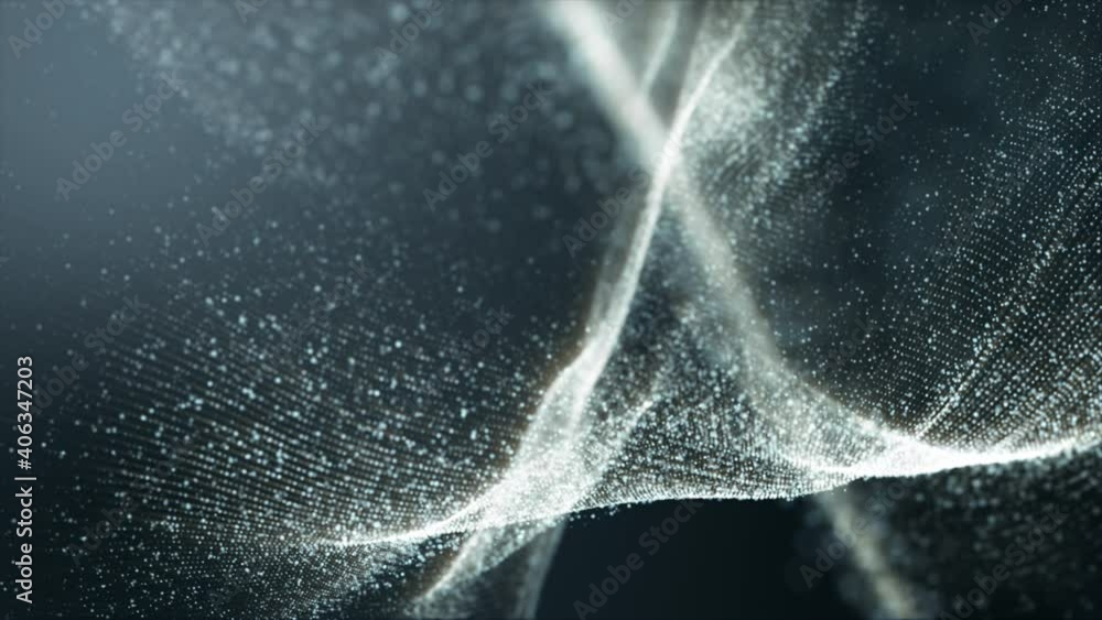 Poster Digitally generated motion graphic mysterious dark energy and evil abstract particles flowing in the cyber Abyss, technology de-focus loop background
