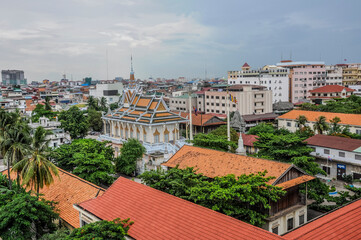 Fototapeta premium Cambodia Pagoda Top View from Tower