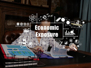 Financial concept about Economic Exposure with young businesswoman working office on background.