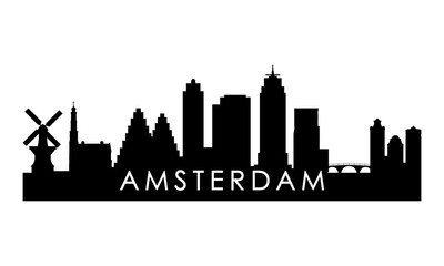 Fototapeta na wymiar Amsterdam skyline silhouette. Black Amsterdam city design isolated on white background.
