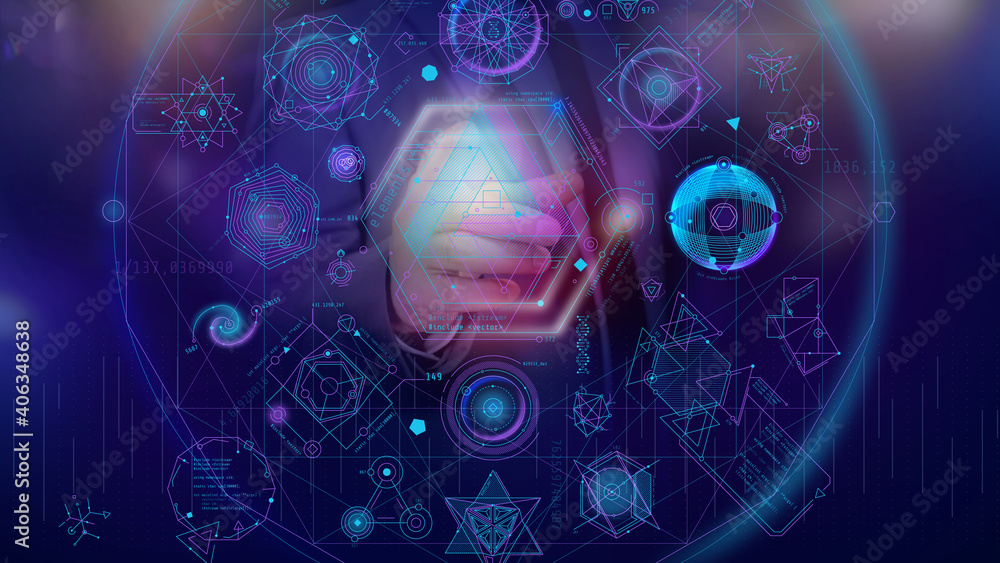 Poster abstract financial background with holographic hud interface elements.