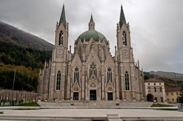 Castelpetroso, Isernia, Molise. Sanctuary of the Madonna Addolorata. The sanctuary is built in a neo-Gothic style and is located in the Matese park.