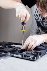 Assembling computer parts on the computer motherboard. Computer repair